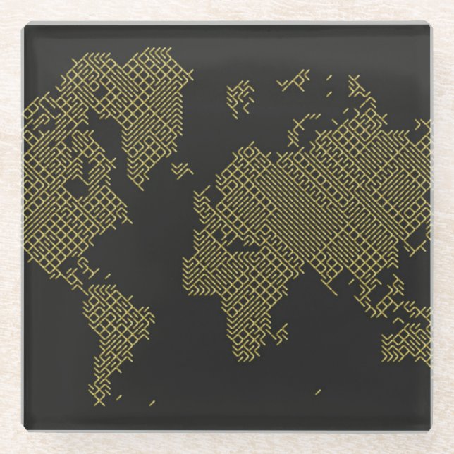 Digital World Map Glass Coaster (Front)