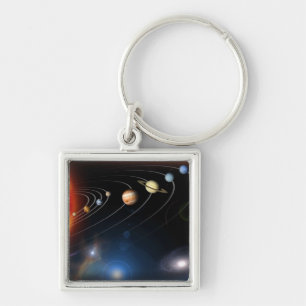Digitally generated image of our solar system key ring
