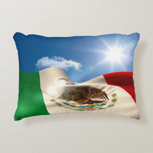 Digitally Generated Mexico Flag Rippling Decorative Cushion