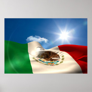 Digitally Generated Mexico Flag Rippling Poster