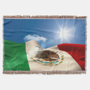 Digitally Generated Mexico Flag Rippling Throw Blanket