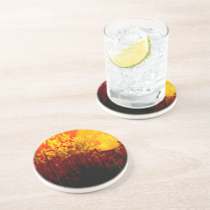 Digitally Illuminated Bamboo Moon Painting Coaster