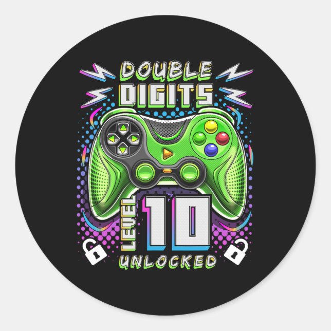 Digits Level 10 Unlocked Video Game 10th Birthday  Classic Round Sticker (Front)