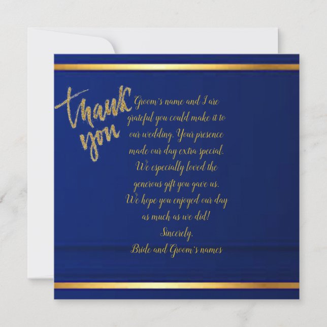 Dignified Cobalt Blue Wedding Thank You (Front)