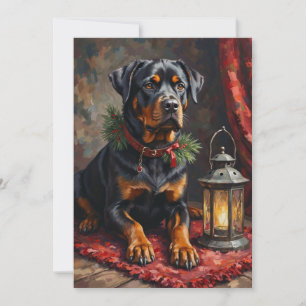 Dignified Rottweiler Dog Christmas Lantern Holiday Card