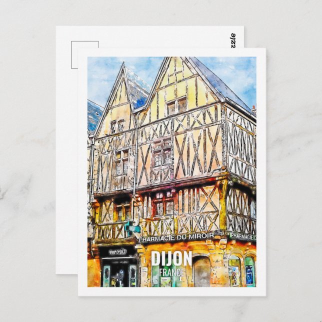 Dijon France Famous Travel Place Watercolor Postcard (Front/Back)
