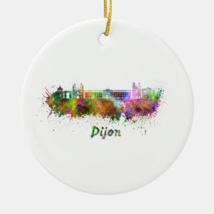 Dijon skyline in watercolor ceramic tree decoration