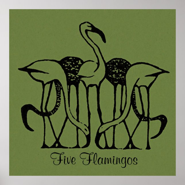 Dijsselhof - Five Flamingos, fine art, Poster (Front)