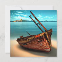 Dilapidated Boat on an Abandoned Sandy Beach
