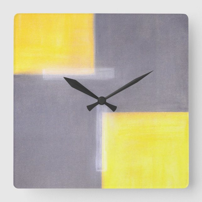 'Dilapidated' Grey and Yellow Abstract Art Clock (Front)