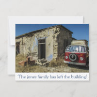 Dilapidated House And Van Moving Announcement