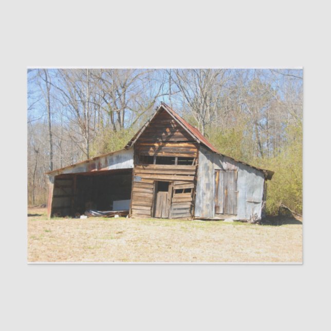 Dilapidated Rusty Old Barn Autumn Forest Tissue Paper (Front)