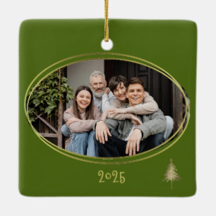 Dill Green Pink & Gold Christmas Trees Ceramic Ornament