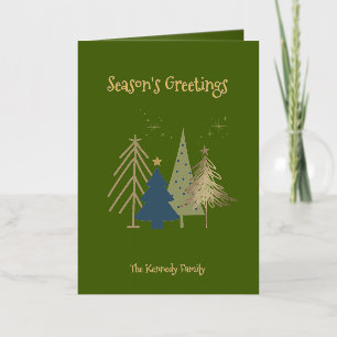 Dill Green Pink & Gold Christmas Trees  Foil Greeting Card