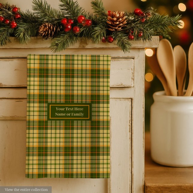 Dill Green Yellow Plaid Dish Towel Custom Name (Dill Green Yellow Plaid Dish Towel Custom Name)