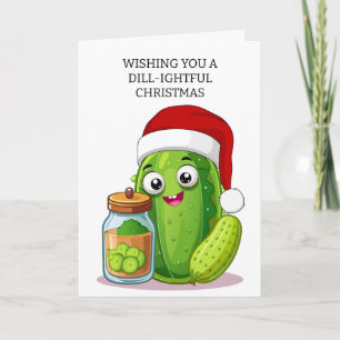 Dill‑ightful Christmas Pickle with Santa Hat Holiday Card