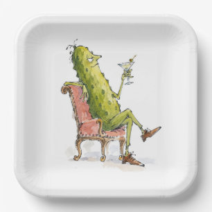 Dill Pickle in a Chair with a Martini Paper Plate