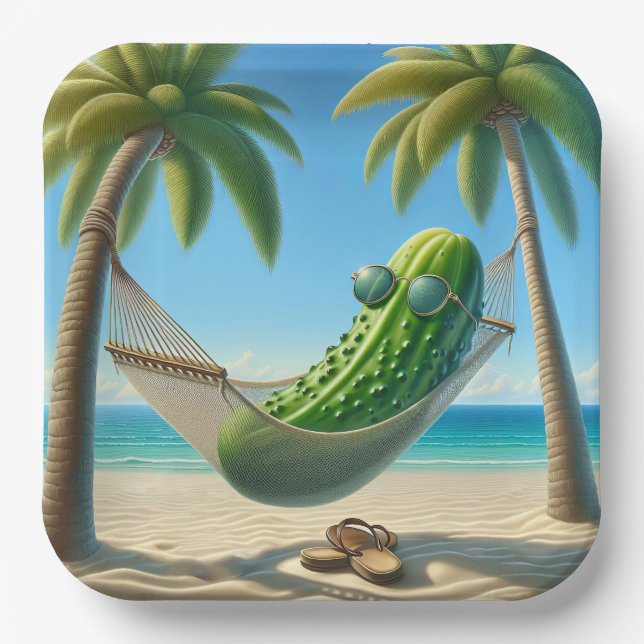 Dill Pickle In a Tropical Hammock Paper Plate (Front)