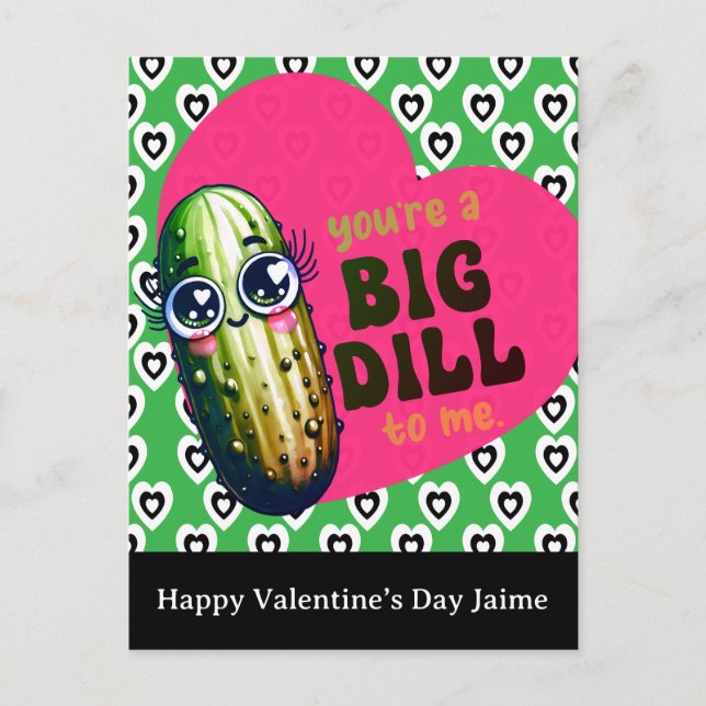 Dill Pickles Hearts Valentines Day Postcard (Front)