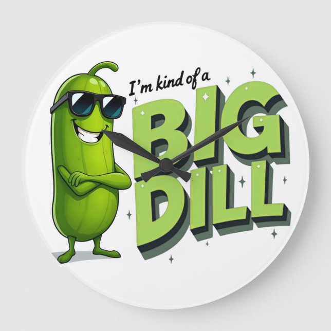 Dill Pickles Lovers Gift - Funny Cartoon Designs Large Clock (Front)