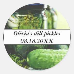 Dill Pickles Mason Jars Cucumbers Homemade Food Classic Round Sticker
