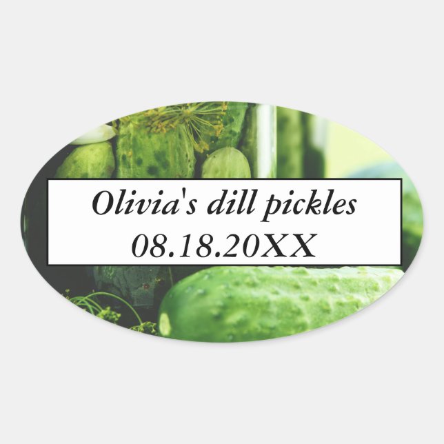Dill Pickles Mason Jars Cucumbers Homemade Food Oval Sticker (Front)