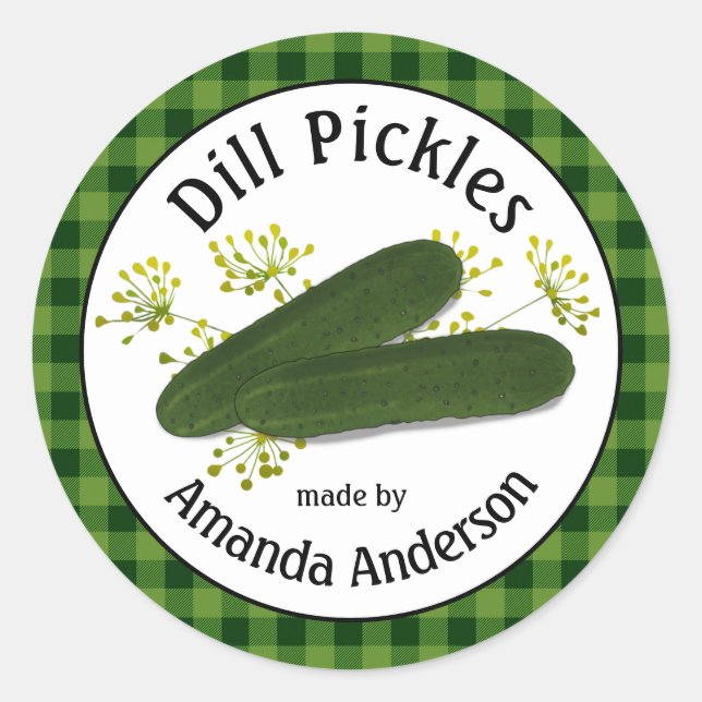 Dill Pickles Plaid 3"  Classic Round Sticker (Front)