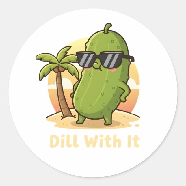 Dill With It Funny Pickle Meme Design – Cool Pickl Classic Round Sticker (Front)
