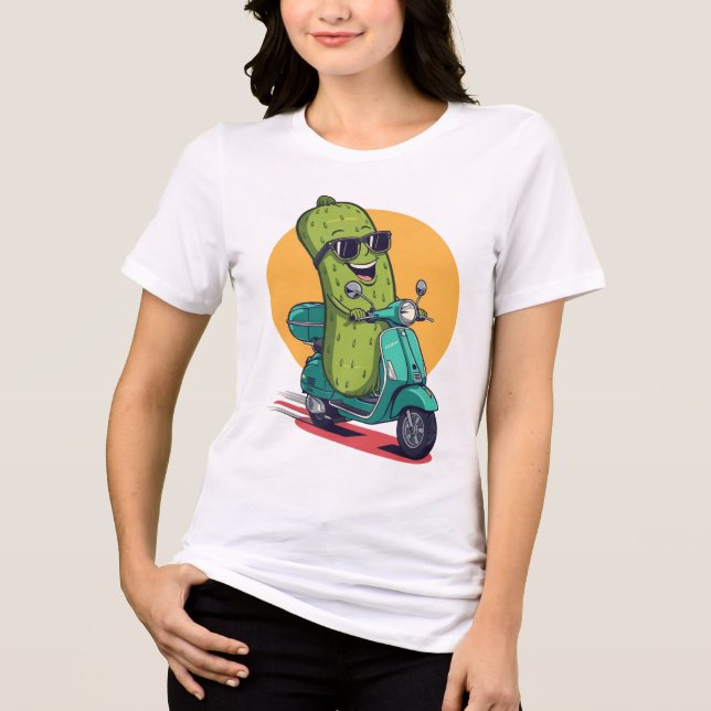 Dill with It Pickle Riding  Scooter Funny Tri-Blend Shirt (Front)