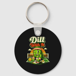 Dill with it retro pickleball pickle character key ring
