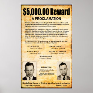 DILLINGER WANTED PROCLAMATION - MAY 1934 POSTER