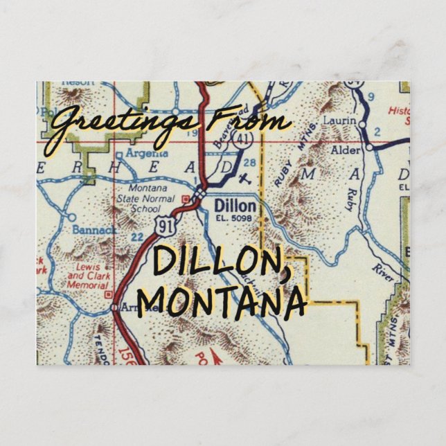 Dillon MT Vintage Map Postcard (Front)