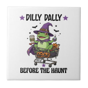 Dilly Dally Before Haunt Frog Halloween Shopping C Ceramic Tile