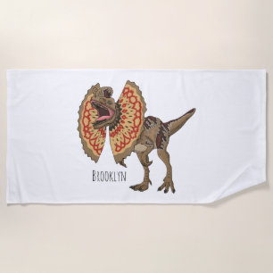 Dilophosaurus cartoon illustration beach towel