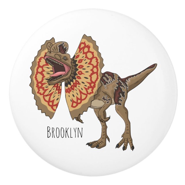 Dilophosaurus cartoon illustration ceramic knob (Front)