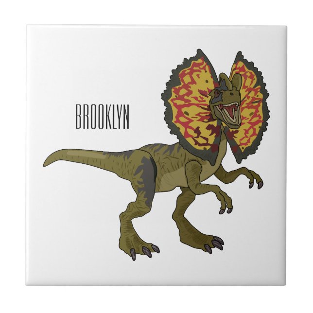Dilophosaurus cartoon illustration ceramic tile (Front)