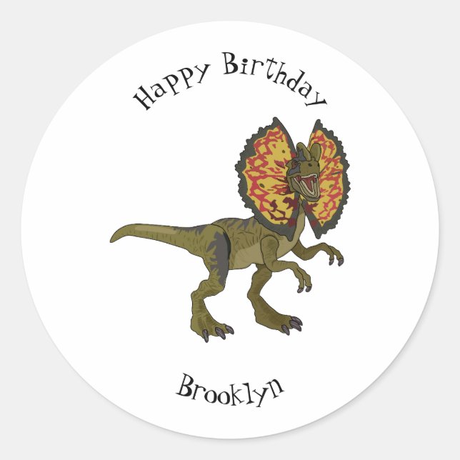 Dilophosaurus cartoon illustration classic round sticker (Front)