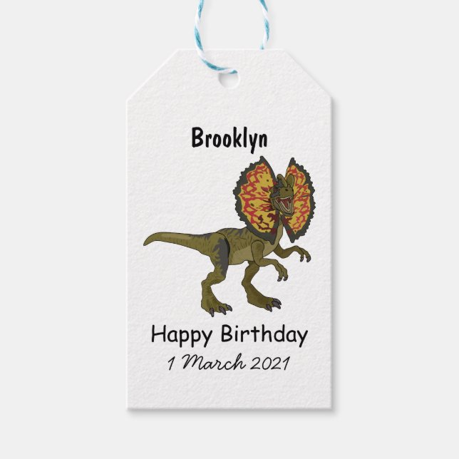 Dilophosaurus cartoon illustration gift tags (Front)
