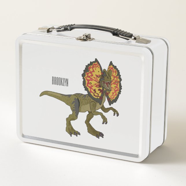 Dilophosaurus cartoon illustration metal lunch box (Front)