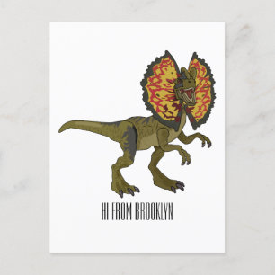 Dilophosaurus cartoon illustration postcard