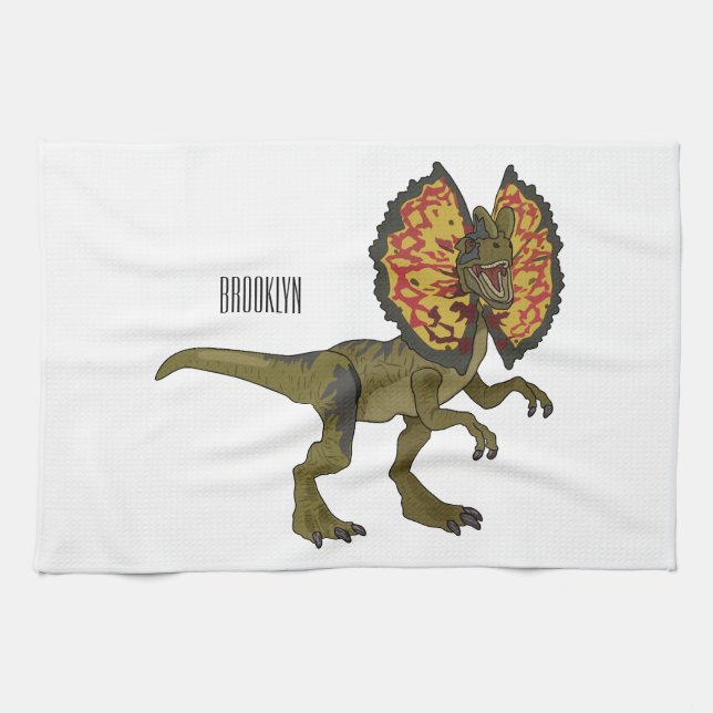 Dilophosaurus cartoon illustration tea towel (Horizontal)