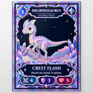 Dilophosaurus Dinosaur, Rainbow Foil Art Postcard