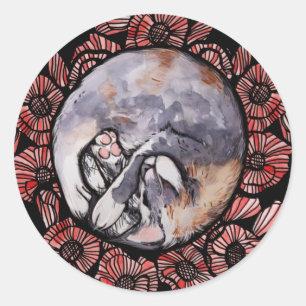 Dilute Calico Kitty Cat Red Poppy Flower Cats Classic Round Sticker