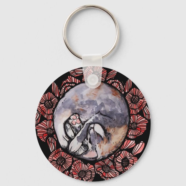Dilute Calico Kitty Cat Red Poppy Flower Cats      Key Ring (Front)