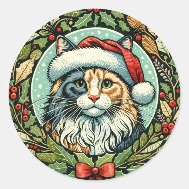 Dilute Calico Maine Coon Cat Christmas             Classic Round Sticker (Front)