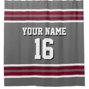 Dim Grey Burgundy White Stripes Sports Jersey Shower Curtain