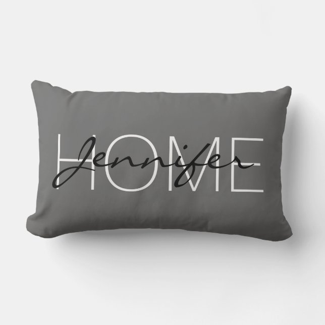 Dim grey colour home monogram lumbar cushion (Front)