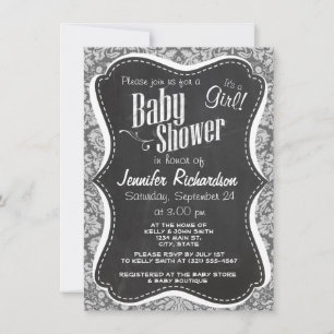Dim Grey Damask; Retro Chalkboard Invitation