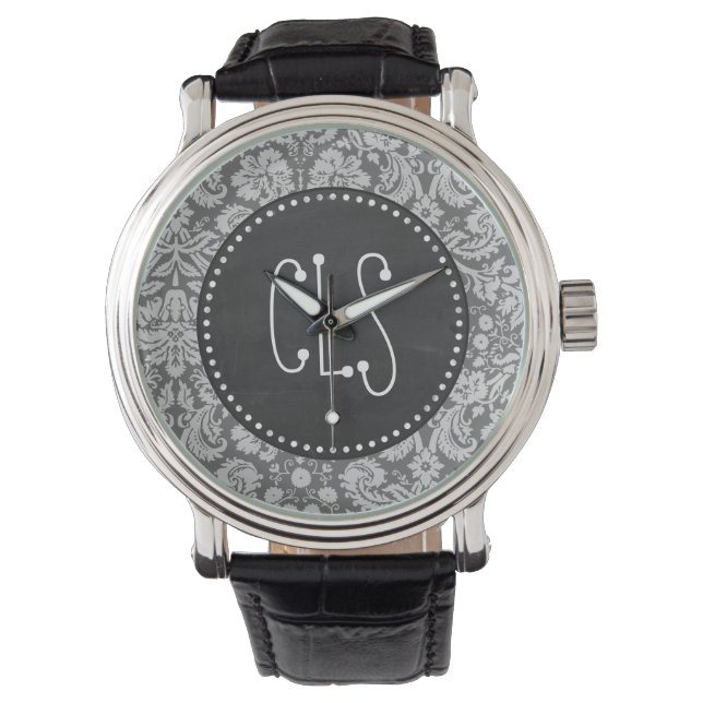 Dim Grey Damask; Retro Chalkboard Watch (Front)