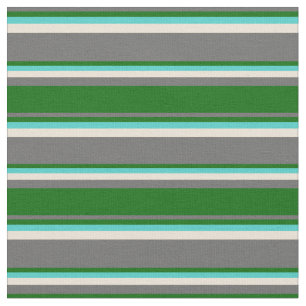 Dim Grey, Dark Green, Turquoise, and Bisque Lines Fabric